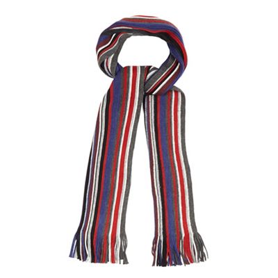Grey striped fringe scarf